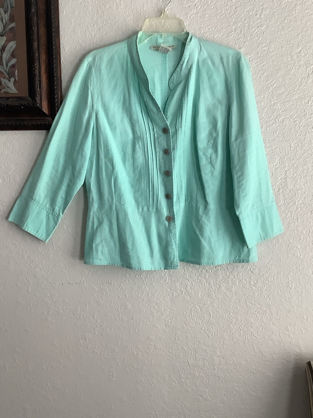 Requirements Mint Green Button-Front Pintuck Shirt